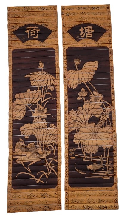 2 Vintage Japanese Bamboo Carved Scrolls** (1 of 9)
