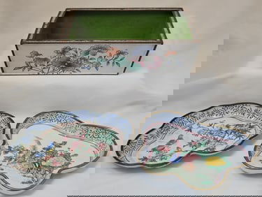 Vintage Cloisonne Flower Pot & 2 Trinket Trays