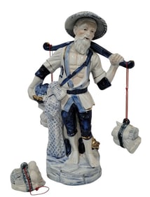 Chinese Blue & White Fisherman Figure