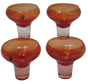 4 MCM Style Hand Blown Art Glass Champagne Glasses