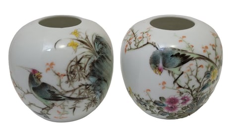 2 Small Chinese Hand Painted Water Pots