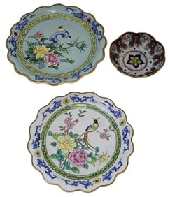 2 Cloisonne Decor Plates & Trinket Tray
