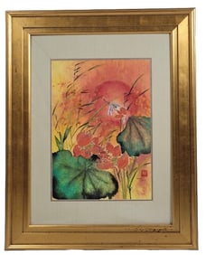 Mix Media Dragonfly & Red Lotus by Bryan Yung