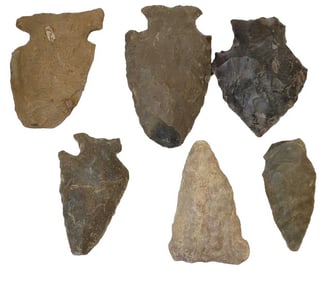 6 Carved Stone Arrowheads