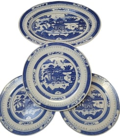 Chinese Blue & White Serving Platter & Plates