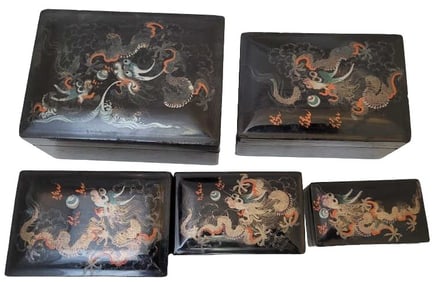 Vintage Chinese Dragon Nesting Boxes