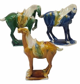 3 Vintage Chinese Porcelain Tang Figure War Horses