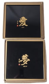 2 Vintage Japanese Love & Dream Serving Trays