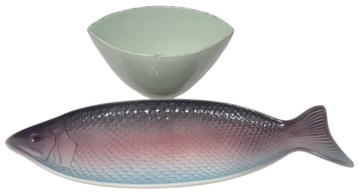 Harry & David Fish Plate & Italian Toscane Bowl