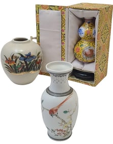 3 Small Asian Vases - 1 with Original Box