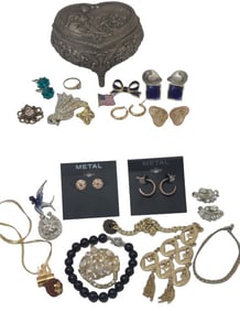 Lot of Costume Jewelry & Jewelry Box