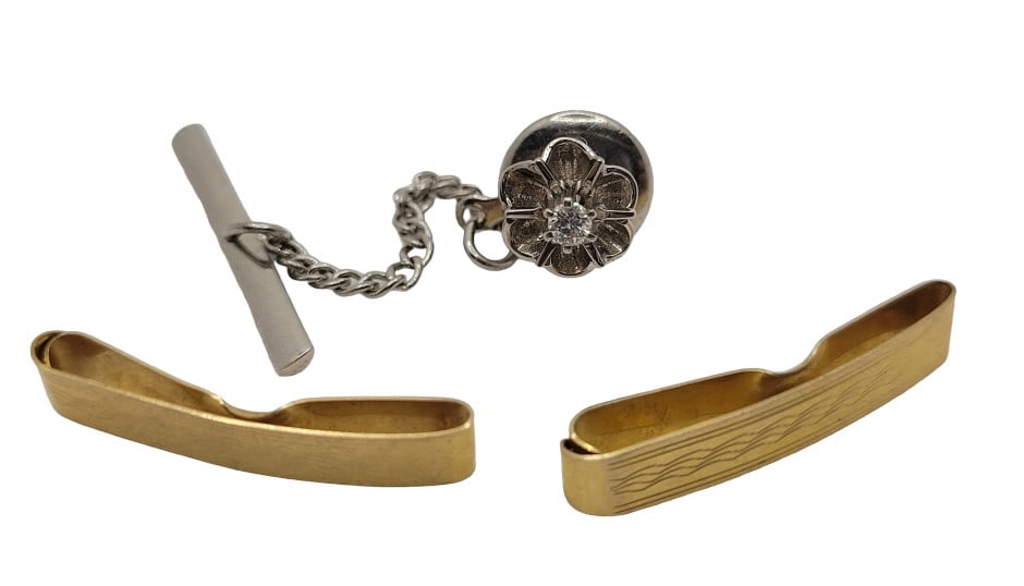 10k Yellow Links & 14k White Gold Diamond Tie Tack (1 of 6)
