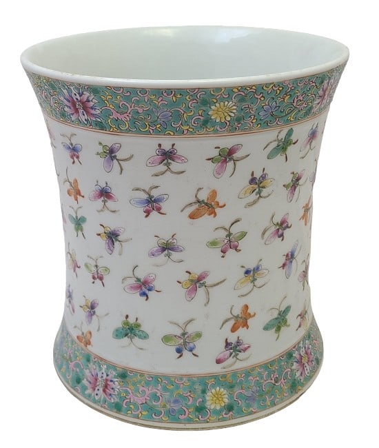 Chinese Famille Rose Butterfly 8" Brush Pot: Please see photos for further details.