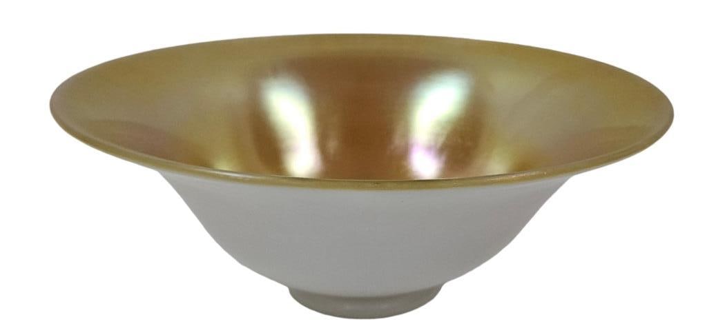 1920's Steuben Gold Aurene on Calcite Footed Bowl (1 of 6)