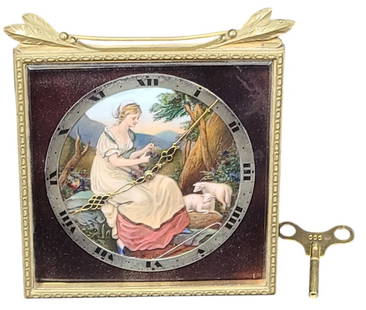 Gubelin Lucerne Hand Painted & Signed Enamel Clock: In working condition, clock arms move and mechanics work. Key included. "8 Jours" or "8 Days" clock, this clock is in overall very good condition. Image is a shepherdess and lambs.