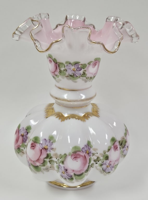 Vintage Fenton for AWCO Charleton Roses Melon Vase (1 of 6)