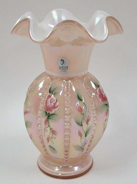 Fenton HP Iridescent Overlay Beaded Melon Vase (1 of 6)