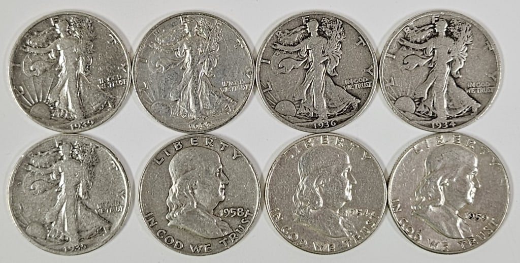 8 U.S. 90% Silver Half Dollars (1 of 5)