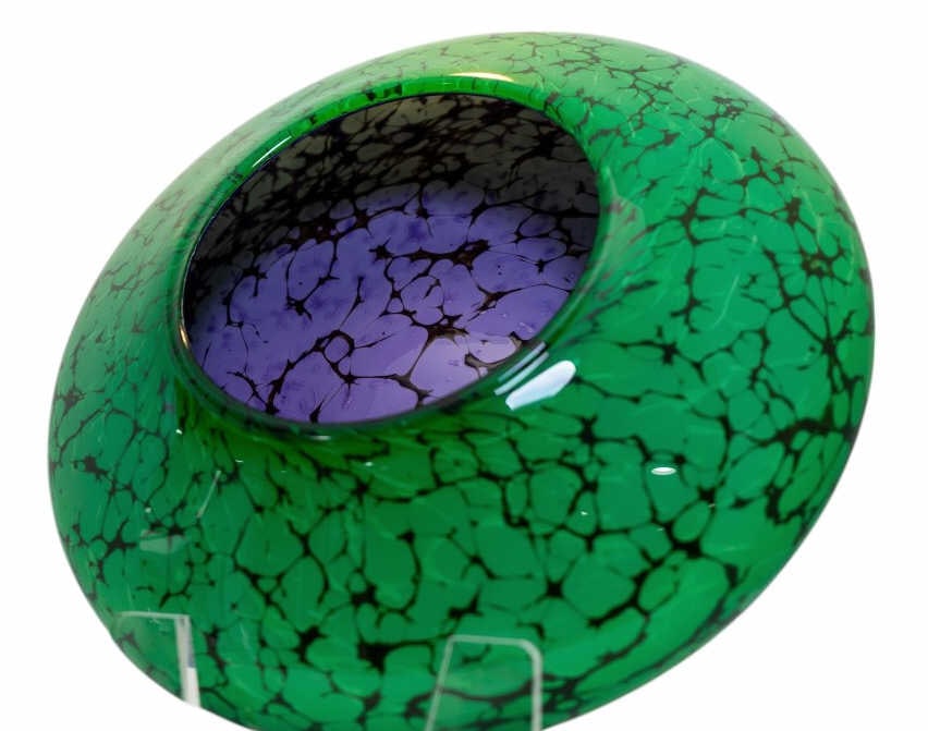 Brook F. White Luscious Gibbous Art Glass Vessel: Brook Forrest White Jr. (American, 20th/21st Century) art glass vase titled Luscious Gibbous. Brook thrives on the intensity of the hot glass process. He openly shares his passion for glass art with a