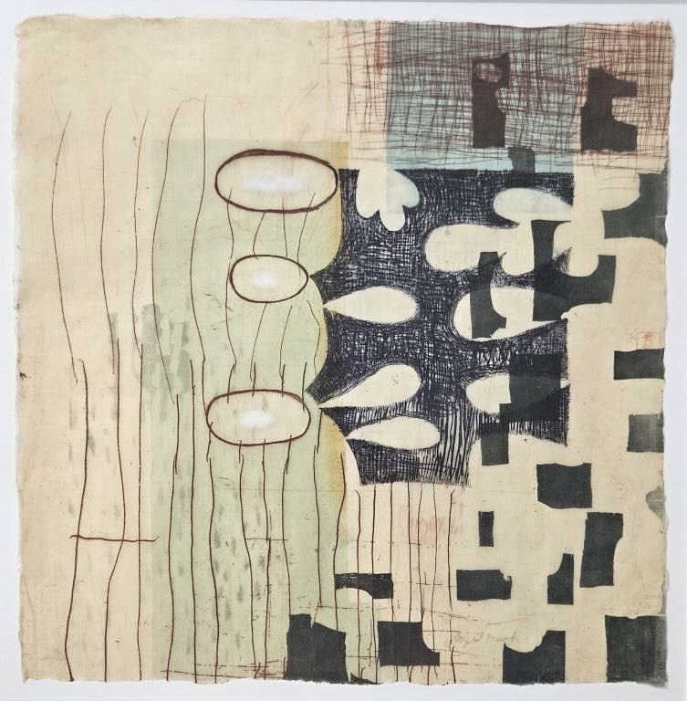 Unique Karen Kunc Trial Proof "Crystal Breath": American Nebraska-born artist Karen Kunc (b. 1952) is a printmaker known for her complex woodblock print techniques. 2004 "Crystal Breath" unique color trial variation woodcut & etching made before th