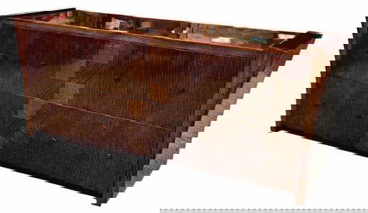 Dakota Jackson Heraldic Flatfront Cabinet: Dakota Jackson Designer Furniture. Heraldic Collection ebonized mahogany and veneer cabinet. Sides that flare out at the top and are slightly higher make for a graceful modern design. Four large drawe
