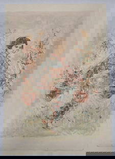 Edna Hibel LE "Flower Song" Lithograph on Paper: Edna Hibel (b. 1917, d. 2014), a well-known Florida artist, has been referred to as America's best loved and most versatile artist, and best colorist. Unframed on a silk or cotton like paper. Paper me