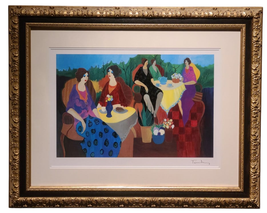 Itzchak Tarkay 2005 Morning Social Seriolithograph: Itzchak Tarkay 2005 "Morning Social" Seriolithograph in color on paper. Signed in the plate. 15 3/4" x 24" in a 31" x 38 1/2" x 1 1/2" frame. Includes Park West Gallery Certificiate of Authenticity.