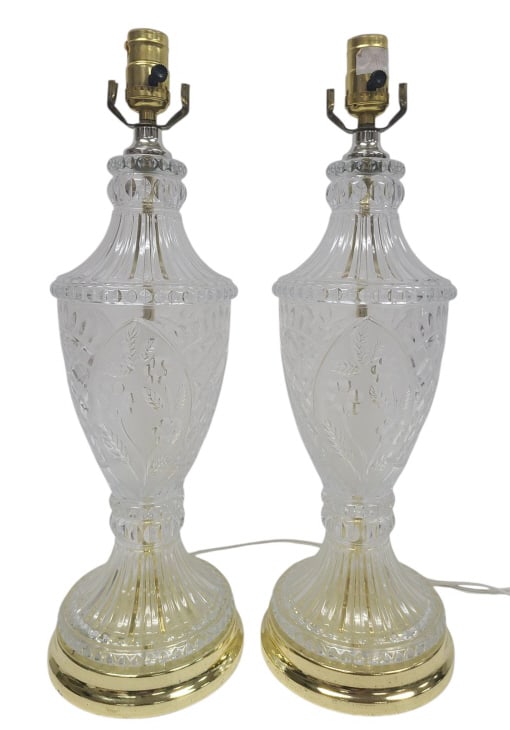 Vintage Zajecar Crystal Lamps Made in Yugoslavia: Does have 2 lampshades for those picking up, however they have some condition issues. 20" tall.