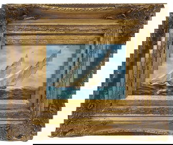 Small Vintage Oil on Board Sailboat Scene Painting