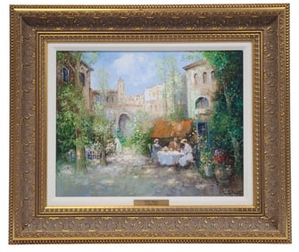 Willi Bauer Garden Cafe Original Oil Painting