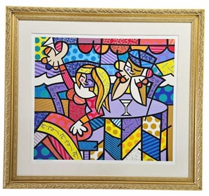 Large Romero Britto Doing Lunch Signed Serigraph