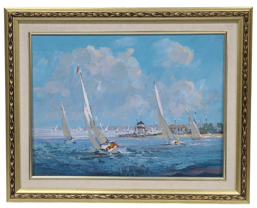 Kerry Hallam Original Oil on Canvas Painting: Kerry Hallam (American/UK, 1937-2020) Oil on canvas artist signed in lower right. No certificate of authenticity. Canvas is 12" x 16" in a 18" x 20" x 1" frame.