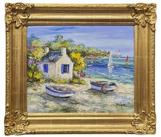 DUAIV Two Small Boats Original Oil Painting