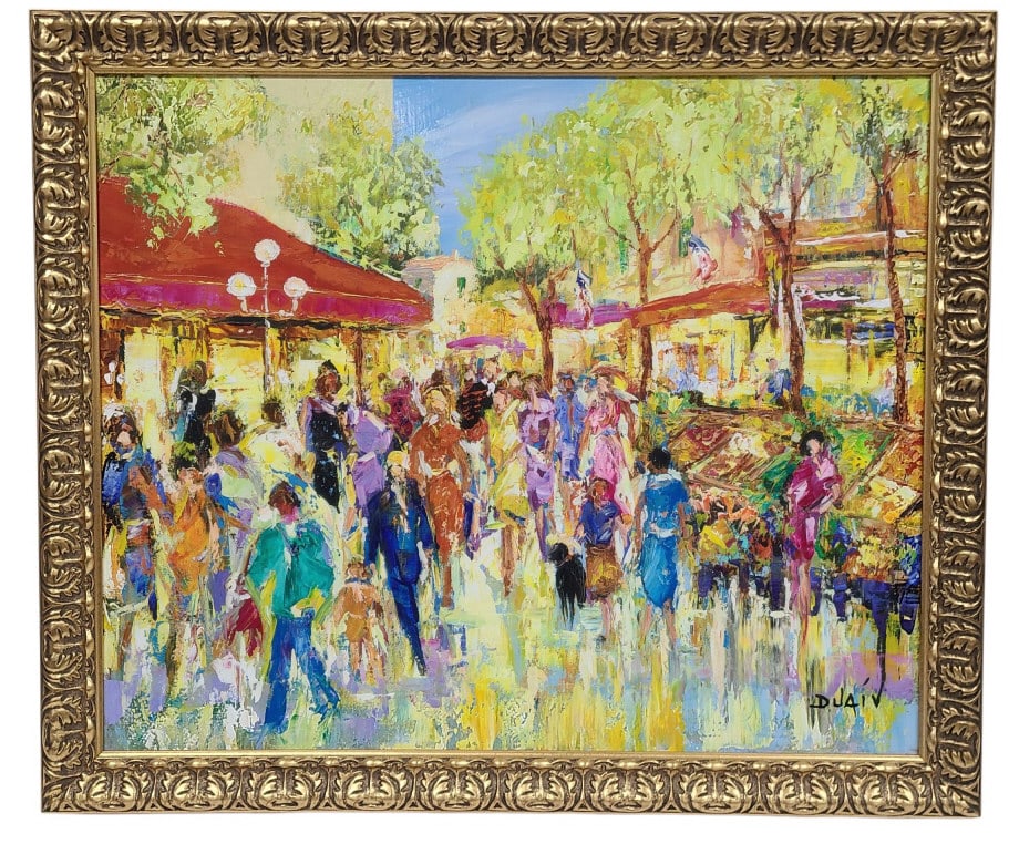 DUAIV Market Scene Original Oil on Canvas Painting (1 of 7)