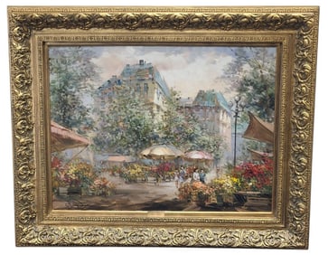 Pierre LaTour Flower Market Original Oil Painting