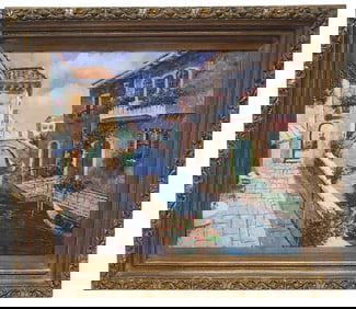 Signed Venetian Canal Scene Original Oil Painting