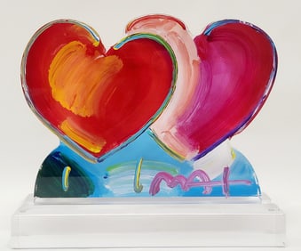 Peter Max Two Hearts Ver III #62 Acrylic Sculpture