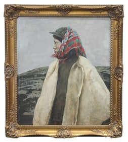 Chinese Oil on Canvas Portrait of Laborer Painting