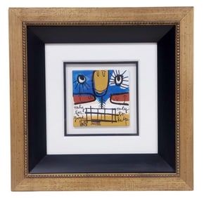 LEBO Unique Acrylic Painted Ceramic Tile Signed