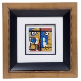 LEBO Unique Acrylic Painted Ceramic Tile Signed