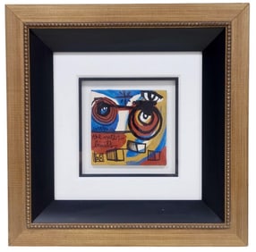 LEBO Unique Acrylic Painted Ceramic Tile Signed
