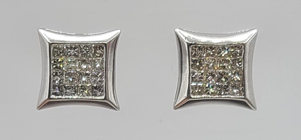 14k White Gold Princess Cut Diamond Earrings