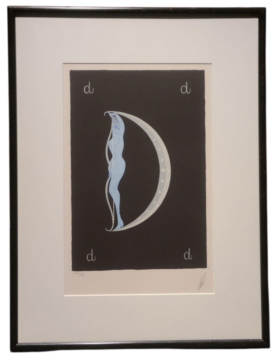 Vintage Erte Alphabet Suite "D" Signed & Numbered: Romain de Tirtoff "Erte" (Russian/French, 1892-1990) - From the 1976 rare edition of 90 that were numbered in roman numerals, the entire suite, including this piece, was purchased directly from the ar