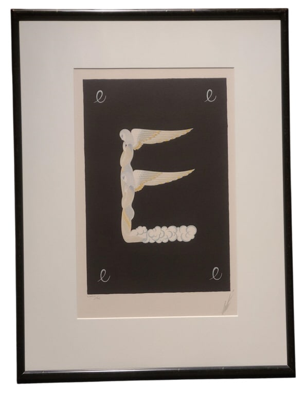 Vintage Erte Alphabet Suite "E" Signed & Numbered: Romain de Tirtoff "Erte" (Russian/French, 1892-1990) - From the 1976 rare edition of 90 that were numbered in roman numerals, the entire suite, including this piece, was purchased directly from the ar
