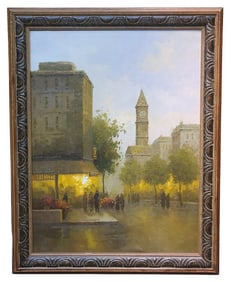 Original Oil on Canvas Painting of a Street Scene