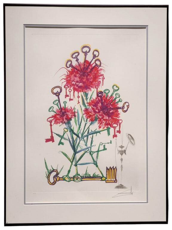 Salvador Dali Carnation & Keys Signed Lithograph (1 of 9)
