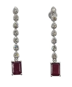 18k White Gold Earrings with Ruby & Diamonds