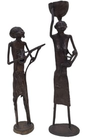 Pair of Folk Art Bronze African Sculptures