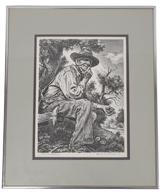 Charles Banks Wilson Girl Bathing Signed Litho: Charles Banks Wilson (b. 1918 - d. 2013, Arkansas/Oklahoma) Signed Nude Girl Bathing lithograph. Titled in lower left, signed in lower right. Edition of 120. No certificate of authenticity. Frame is 1
