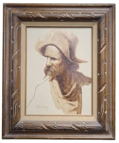 Jim Daly Portrait of a Cowboy Painting on Board